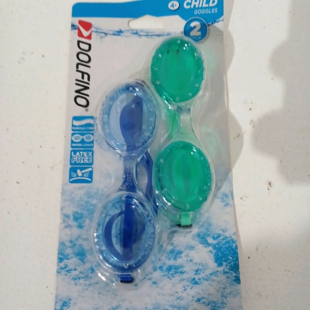 DOLFINO Child 2 Pack Swim Goggles BLUE /TEAL Swimming Pool Kids Water Play Glass